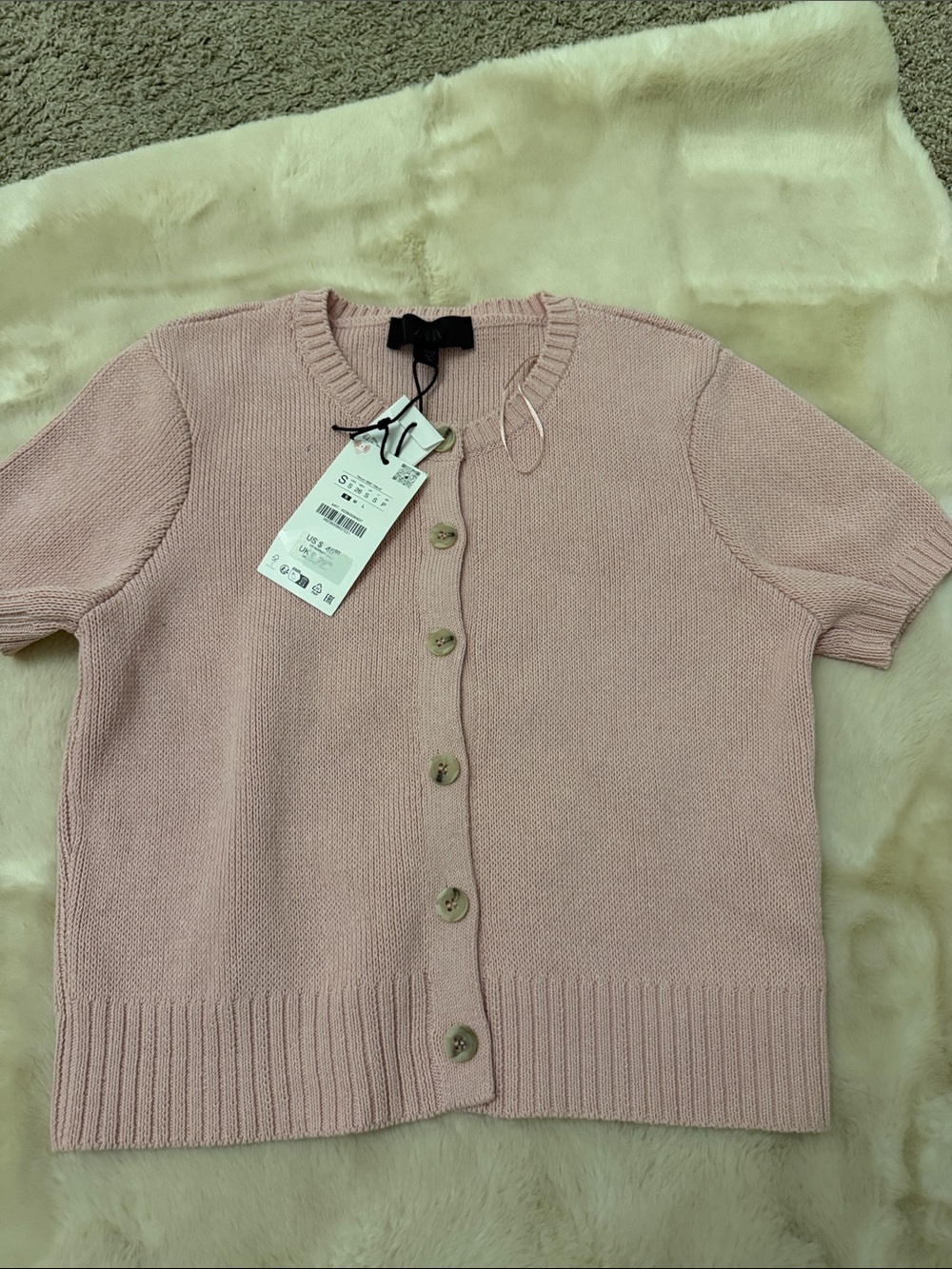 Zara Dusty Pink Short-Sleeve Knit Cardigan
